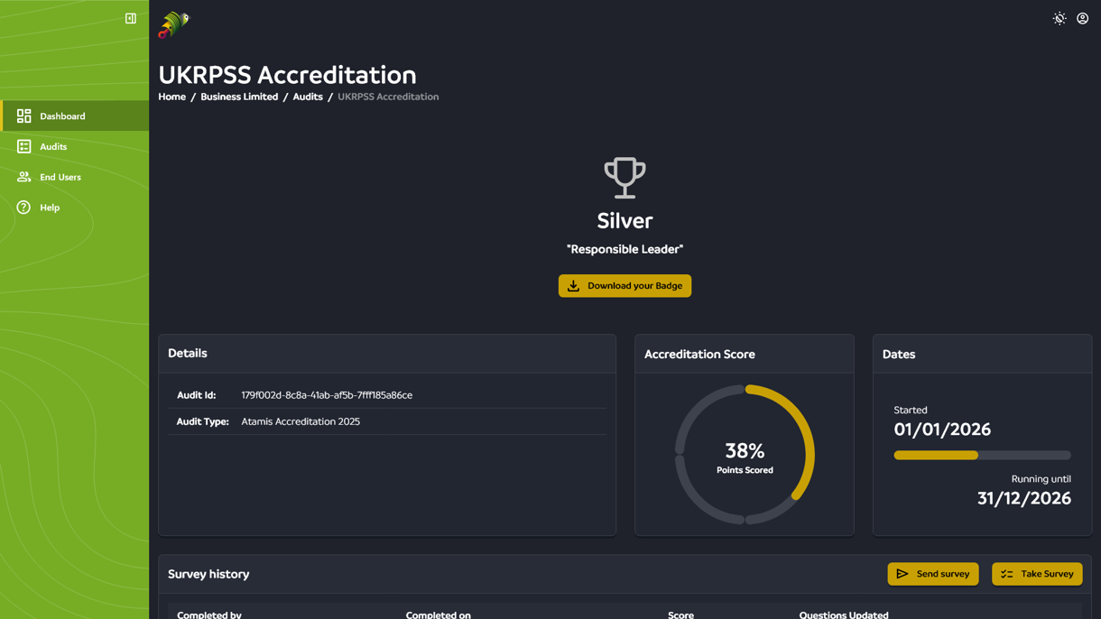 Bidpiston Admin Clients Audit Detail (Accreditation) At Least One Survey Completed V1.14.0 + Accreditation – 1